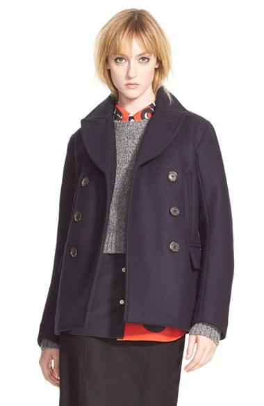 Women's Marc By Marc Jacobs 'norman' Bonded Wool Peacoat,