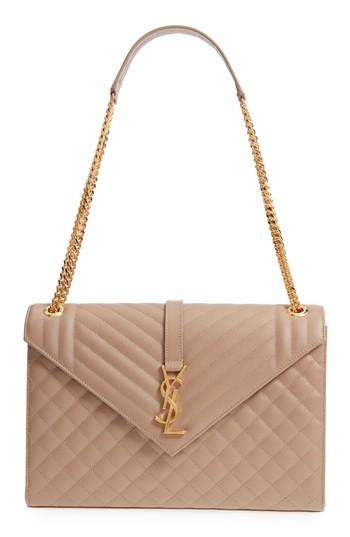Saint Laurent Large Cassandre Calfskin Shoulder Bag - Beige