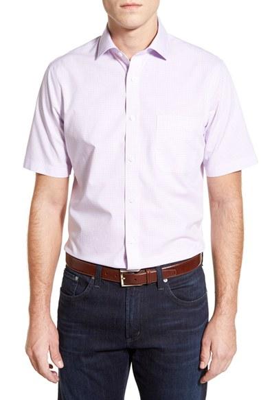 Men's Nordstrom Men's Shop Smartcare(tm) Regular Fit Windowpane Short Sleeve Sport Shirt - Purple