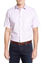 Men's Nordstrom Men's Shop Smartcare(tm) Regular Fit Windowpane Short Sleeve Sport Shirt - Purple