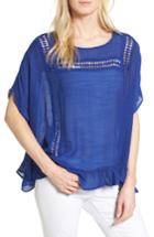 Women's Bobeau Ruffle Hem Gauze Poncho Top - Blue