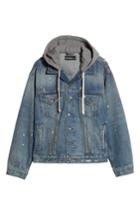 Men's The Kooples Oversized Distressed Denim Jacket With Hood /x-large - Blue