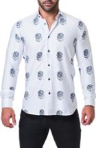 Men's Maceoo Fibonacci Skull Sketch Print Trim Fit Sport Shirt (m) - White