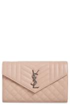 Women's Saint Laurent 'large Kate' Quilted Calfskin Leather Wallet On A Chain - Beige