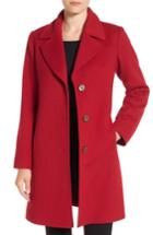Petite Women's Fleurette Notch Collar Wool Walking Coat P - Red
