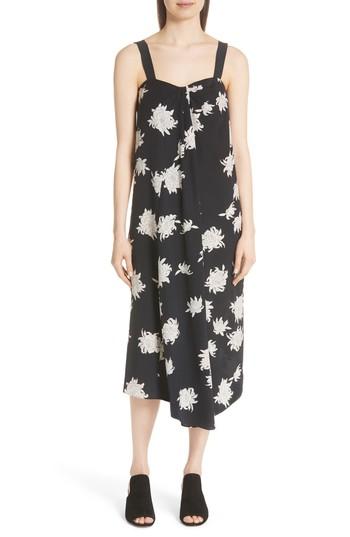 Women's Vince Chrysanthemum Print Silk Midi Dress - Blue