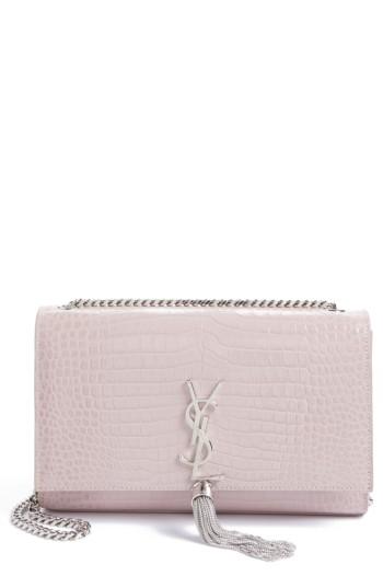 Saint Laurent Medium Kate Tassel Croc Embossed Calfskin Leather Crossbody Bag - Pink