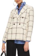 Women's Topshop Check Double Breasted Blazer Us (fits Like 0) - Ivory