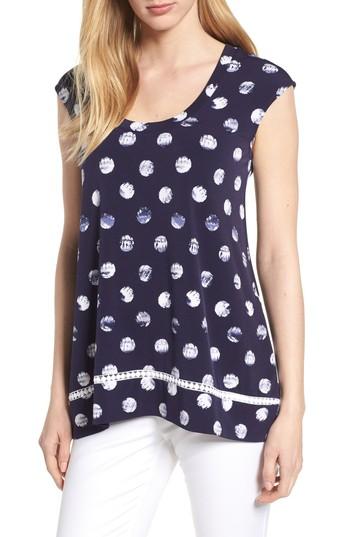 Women's Chaus Cap Sleeve Tie Dye Dot Top - Blue