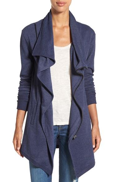 Petite Women's Caslon Asymmetrical Drape Collar Terry Jacket P - Blue