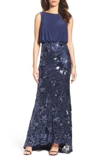 Women's Mac Duggal Blouson Sequin Gown - Blue