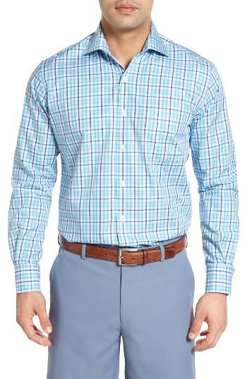 Men's Peter Millar Halden Plaid Fit Sport Shirt, Size Large - Blue