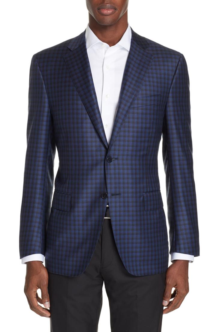 Men's Canali Classic Fit Check Wool Sport Coat Us / 46 Eus - Blue