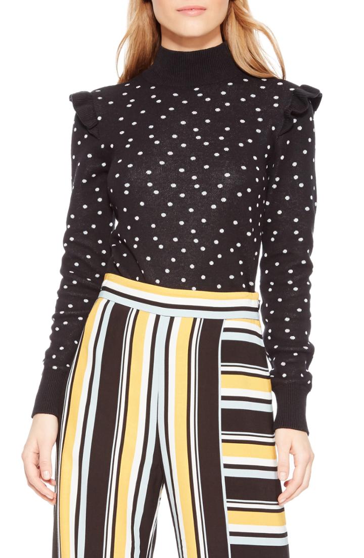 Women's Parker Marlee Ruffle Sweater, Size - Black
