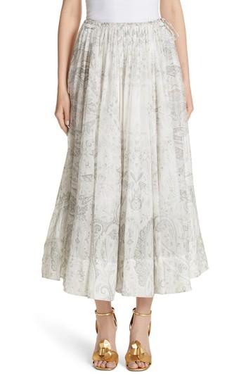 Women's Etro Pleated Paisley Midi Skirt Us / 42 It - White