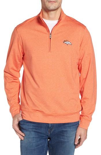 Men's Cutter & Buck Shoreline - Denver Broncos Half Zip Pullover, Size - Orange