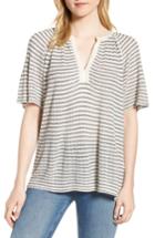 Women's Lucky Brand Split Neck Stripe Top - Blue