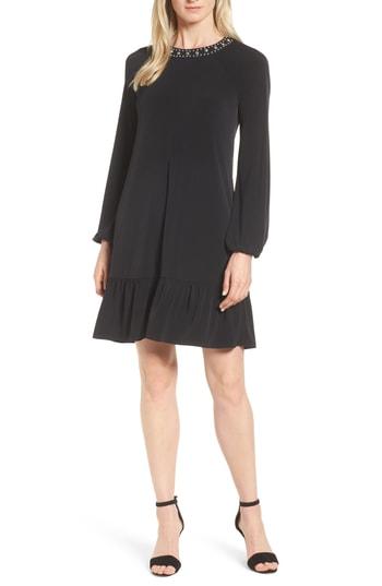 Women's Michael Michael Kors Studded Neck A-line Dress - Black