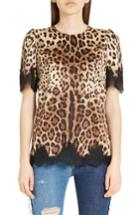 Women's Dolce & Gabbana Lace Trim Leopard Print Satin Top Us / 42 It - Brown