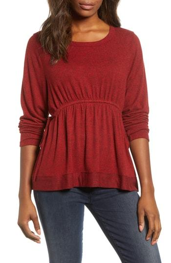 Women's Caslon Cozy Tie Waist Peplum Top - Red