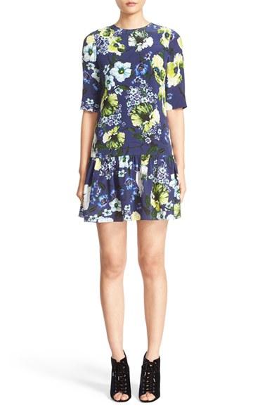 Women's Erdem Emmie Floral Print Silk Flutter Hem Dress