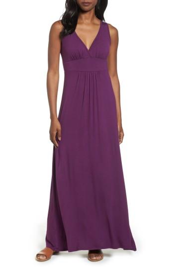 Petite Women's Loveappella V-neck Jersey Maxi Dress, Size P - Purple