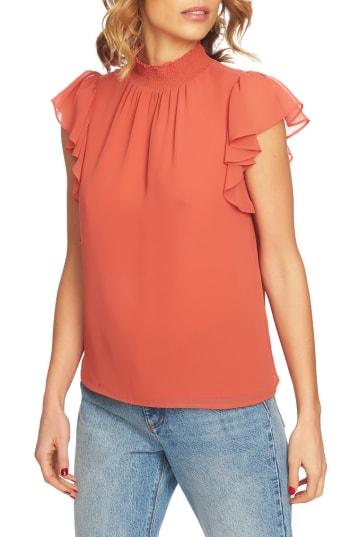 Women's 1.state Flutter Sleeve Smocked Neck Blouse, Size - Pink