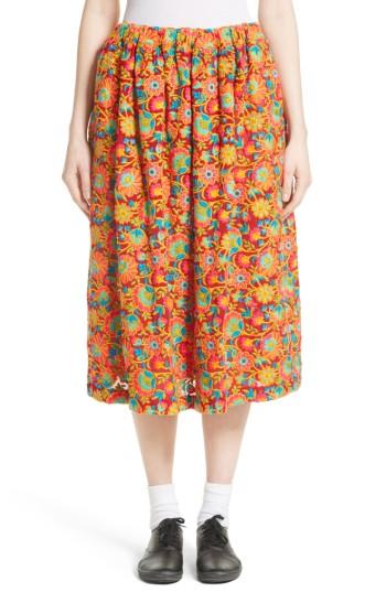 Women's Comme Des Garcons Floral Embroidered Midi Skirt - Red