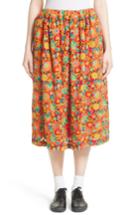 Women's Comme Des Garcons Floral Embroidered Midi Skirt - Red