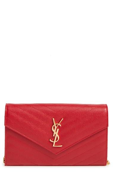 Women's Saint Laurent 'large Monogram' Quilted Leather Wallet On A Chain -