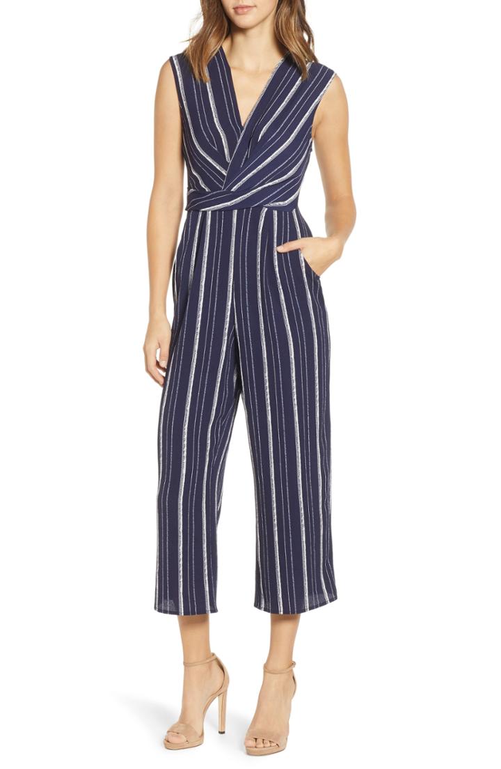 Women's Speechless Stripe Jumpsuit - Blue