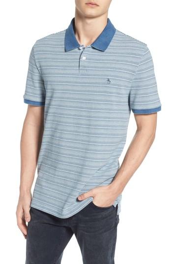 Men's Original Penguin Stripe Pique Polo, Size - Blue