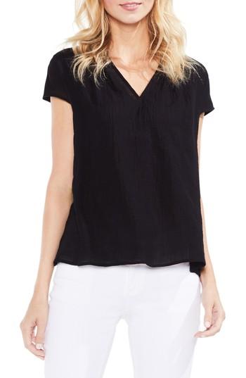 Women's Vince Camuto Crinkle Cotton V-neck Blouse, Size - Black