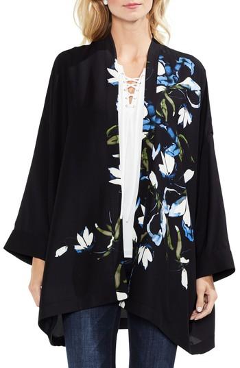 Women's Vince Camuto Ink Portrait Print Kimono Blouse, Size - Black