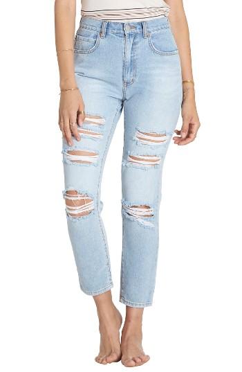 Women's Billabong Ripped High Waist Crop Jeans - Blue