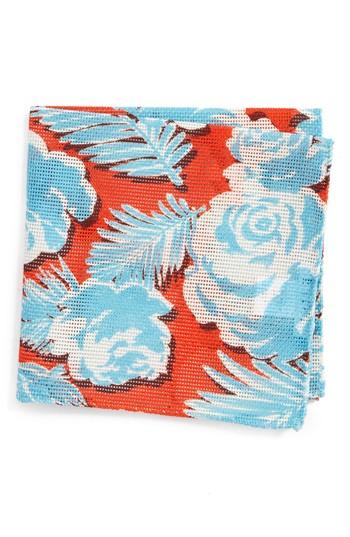 Men's Eton Floral Cotton Pocket Square, Size - Red