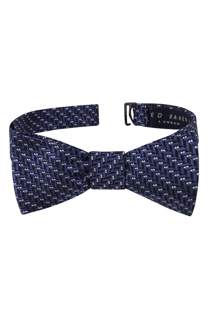 Men's Ted Baker London Dot Herringbone Silk Bow Tie, Size - Blue