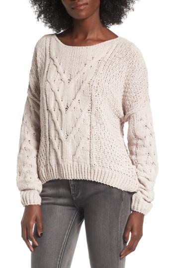 Women's Woven Heart Cable Knit Sweater - Beige