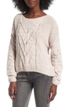 Women's Woven Heart Cable Knit Sweater - Beige