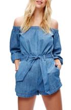 Women's Free People Tangled In Willows Off The Shoulder Romper - Blue