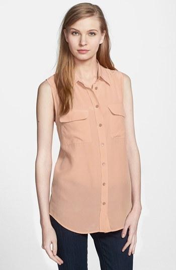 Women's Equipment 'slim Signature' Sleeveless Silk Shirt - Beige