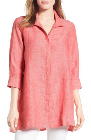 Petite Women's Foxcroft Chambray Linen Tunic P - Pink