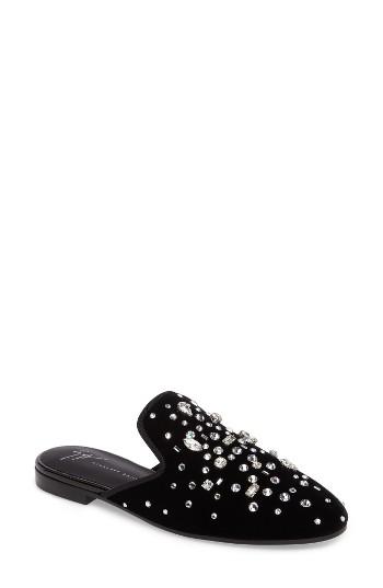 Women's Giuseppe Zanotti Embellished Velvet Loafer Mule