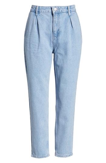 Women's Topshop Pleated Mom Jeans W X 30l (fits Like 25-26w) - Blue