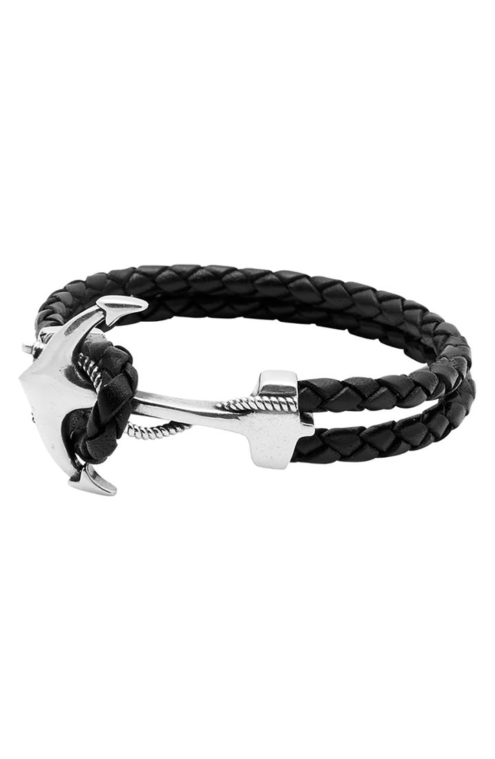Men's Nialaya Anchor Leather Bracelet