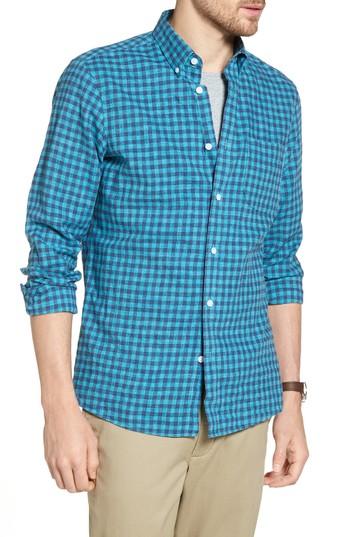 Men's 1901 Trim Fit Heather Gingham Linen Blend Sport Shirt - Blue/green