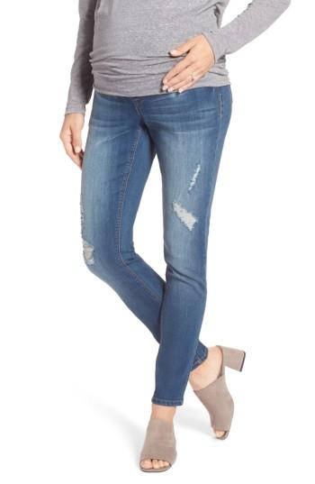 Women's 1822 Denim Destructed Maternity Skinny Jeans - Blue