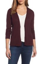 Women's Halogen V-neck Merino Wool Cardigan, Size - Burgundy