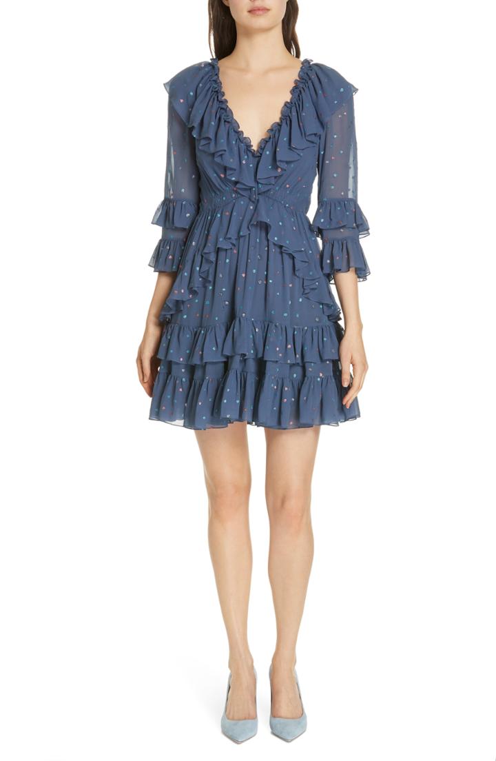 Women's Rebecca Taylor Glitter Jewel Ruffle Silk Dress - Blue