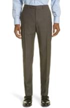 Men's Canali Flat Front Dot Wool Trousers Eu - Brown